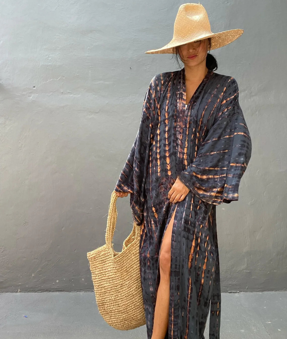 Women's Boho Stripe Tie Dye Swimsuit Cover Up with Belt Tunic Sarong Cardigan Dress Bikini Cover-ups Beach Wear Kimono