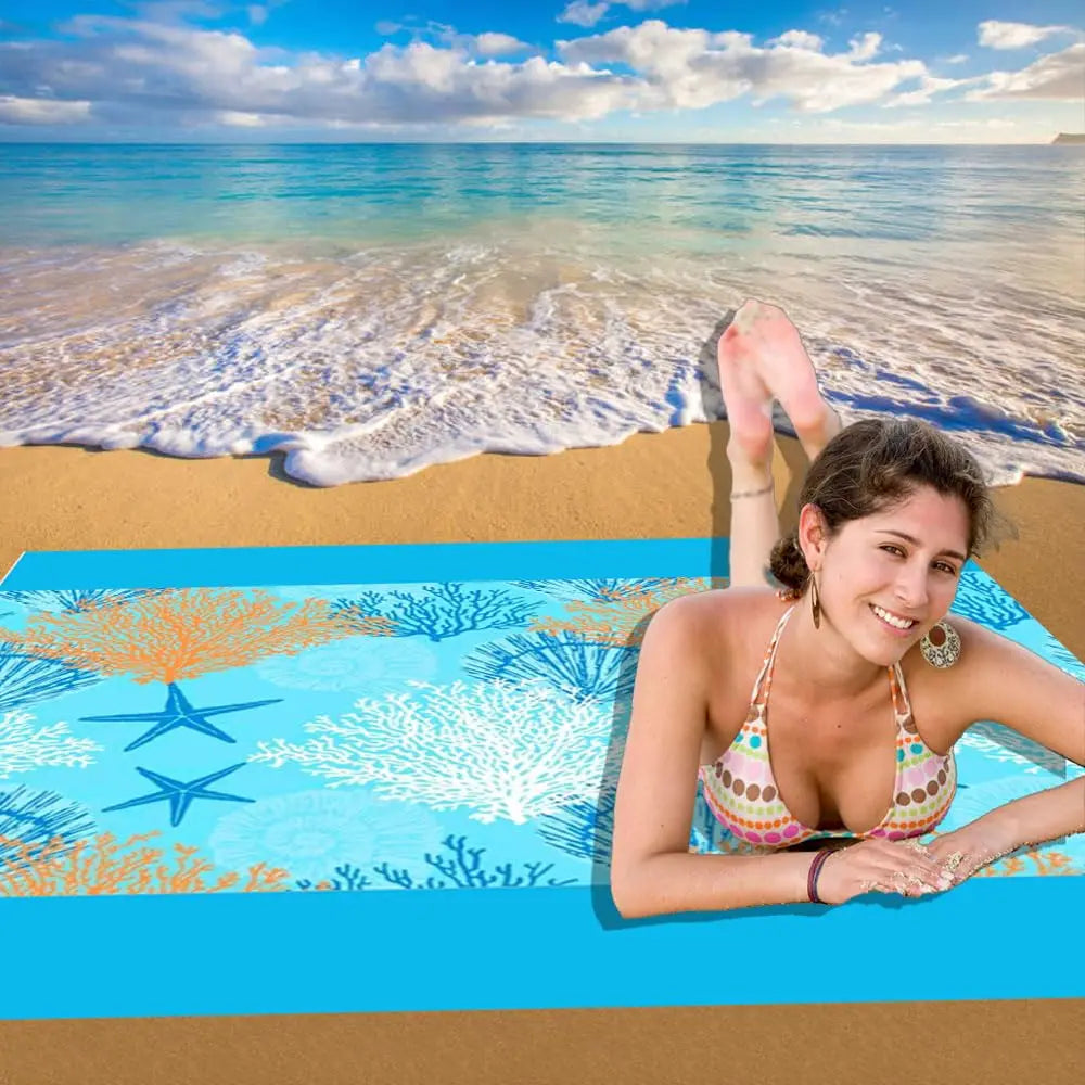 Beach Blanket Super Large 79 x 83 Inch Sandproof Waterproof Soft Comfortable Material Light Weight Portable for Beach Outdoor
