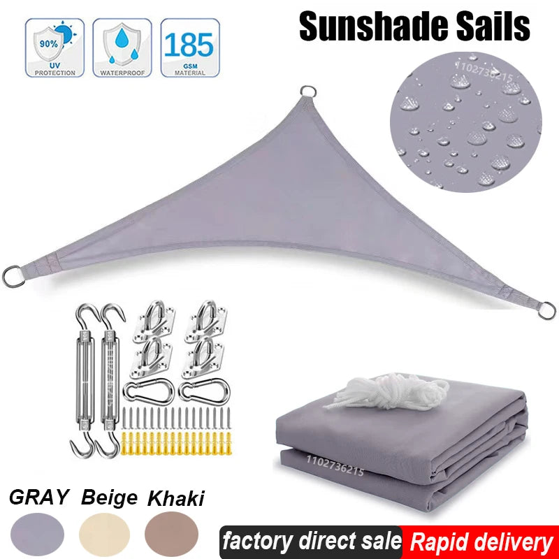 Multi-size Triangle Sun Shade Sail Waterproof Outdoor Garden Patio Party Sunscreen Awing Sun Canopy For Beach Camping Pool