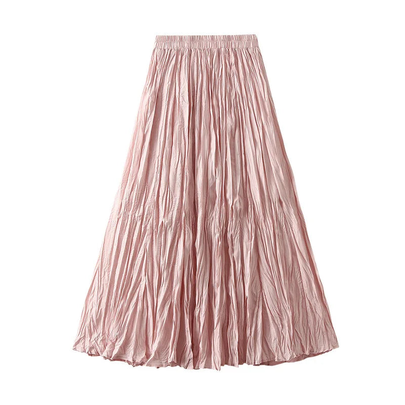 Streamgirl Women Summer Skirts Long Pleated A Line Elegant Solid Big Swing Maxi Skirt Ladies Blue White Beach Skirt Women Luxury