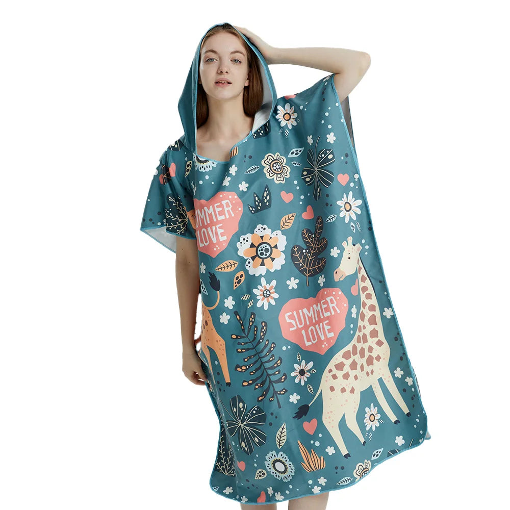 Surf Poncho Towel Poncho Quick-Dry Towel Hoodie Microfiber Beach Robe Changing Poncho Swim Towel Beach Poncho For Adults (A26)