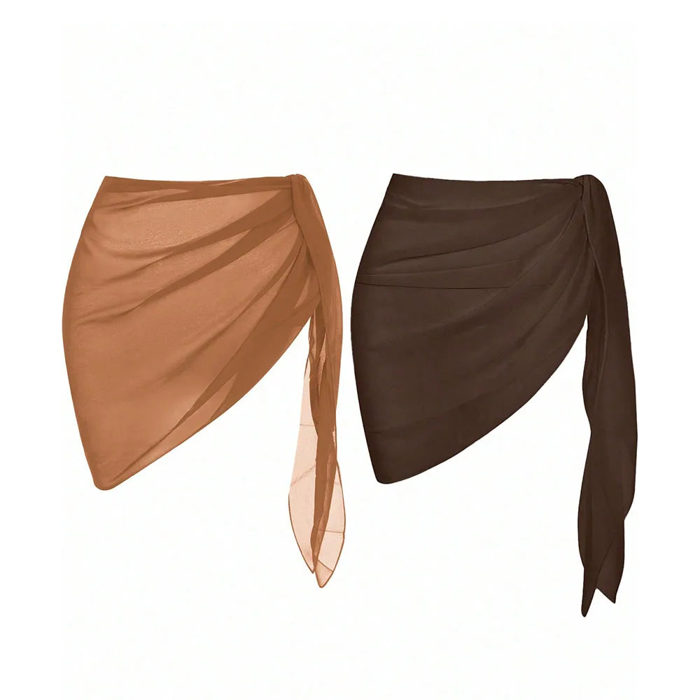 Summer Beach Swimming Hoodie Skirt for Women Solid Color Short Bikini Wrap Chiffon Skirt Lightweight Scarf Swimsuit Hoodie