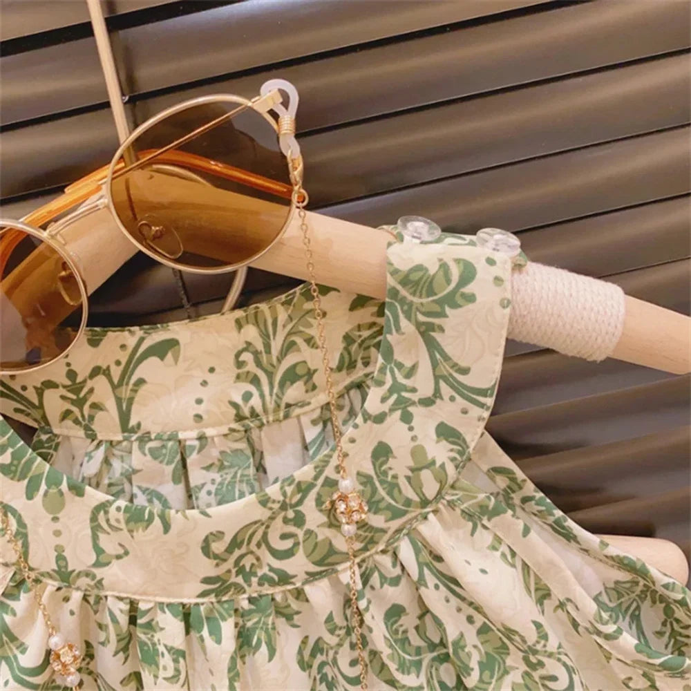 2024 New Girls Outfit Summer Small Floral Halterneck Sleeveless Suspender Set Girl Refreshing Shorts Two-Piece Set