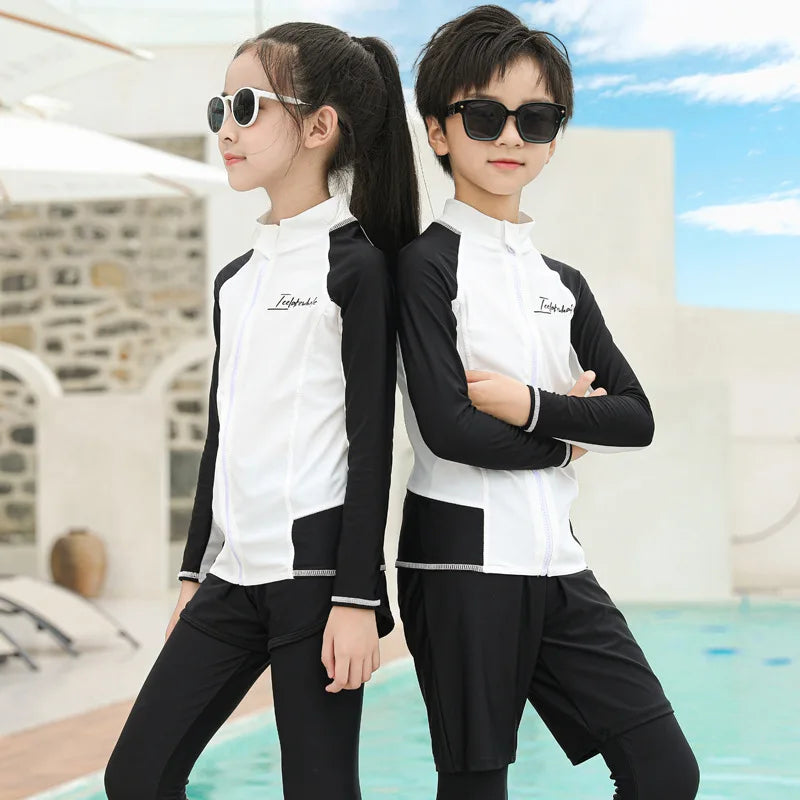 Girls Boy Rash Guards Long Sleeve Swimsuit Youth Kids Sun Protection Fishing Water Beach Surfing Sunsuit Quick Dry Bathing Suit