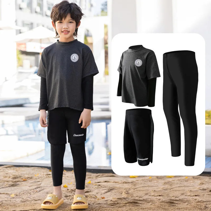 Little Boys/Girls Long Sleeve Rash Guard Swim Shirt+Trunks+Leggings Sun UV Protect Sunsuit for 1-10 Years Kids Toddler Swimsuit