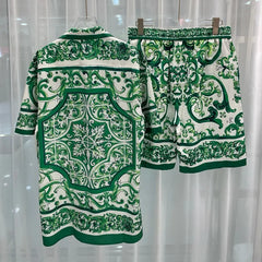 Summer 2025 Digital Print Casual Short Sleeve Mens Shirt Shorts Hawaiian Shirt Set Cross-Border Youth Fashion Male Model Clothes