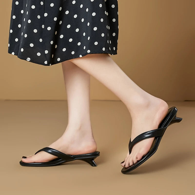 AIYUQI 2026 New Women's Slippers High-Heeled Fashionable Flip-Flops Women Plus Size Summer Round Toe Beach Shoes Girl