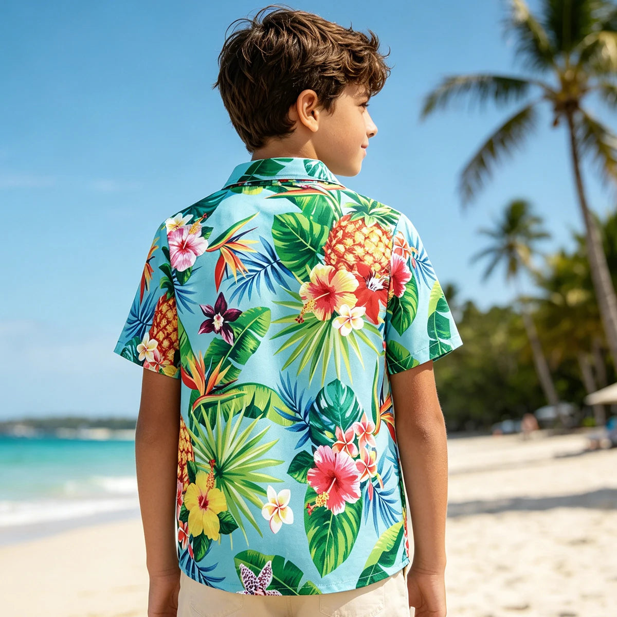 Boys Hawaiian Shirt Kids Summer Beach School Gift Casual Top Teenager Novelty Fashion Daily Holiday Birthday Tee