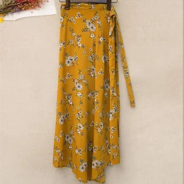 One Piece Split Print Lace Wrap Y2K Skirt Holiday Women High Waist Bodycon Skirt Irregular Beach Skirt