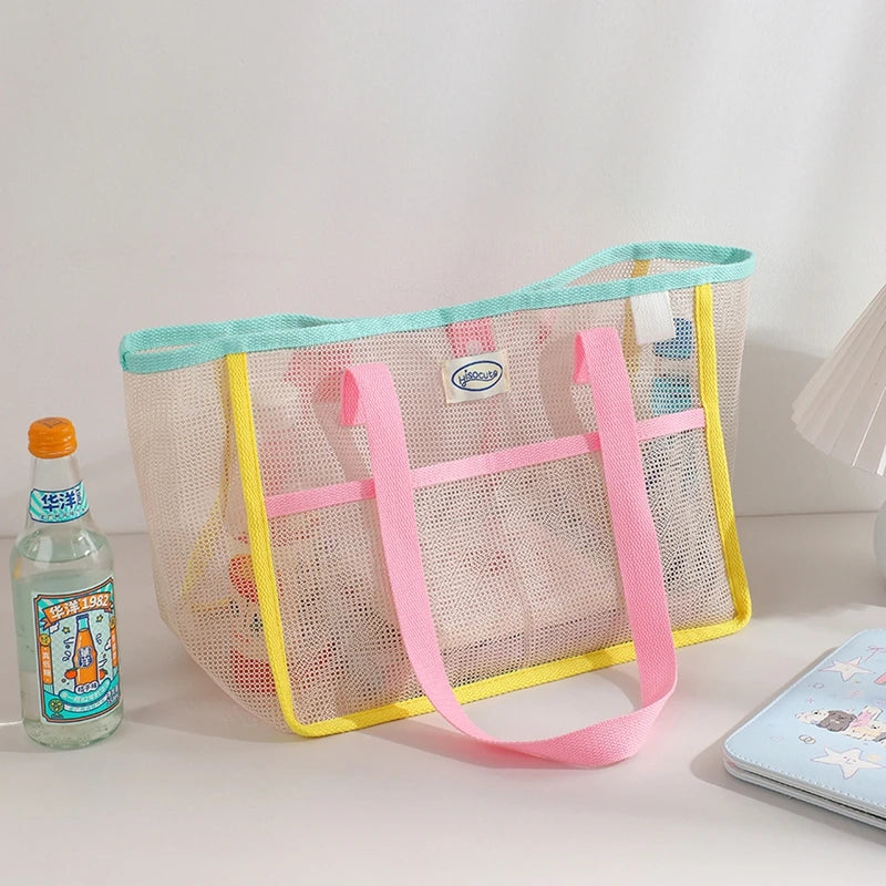 Ladies Summer Transparent Mesh Breathable Handbag Outdoor Beach Shower Handbag Large Capacity Beach Bags Portable Swimming Tote
