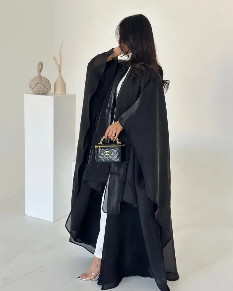 Elegant Arabic Satin Abaya Dress with Hijab Eid Muslim Women Modest Cardigan Islamic Vacation Outfit New in Turkey Kaftan Robe