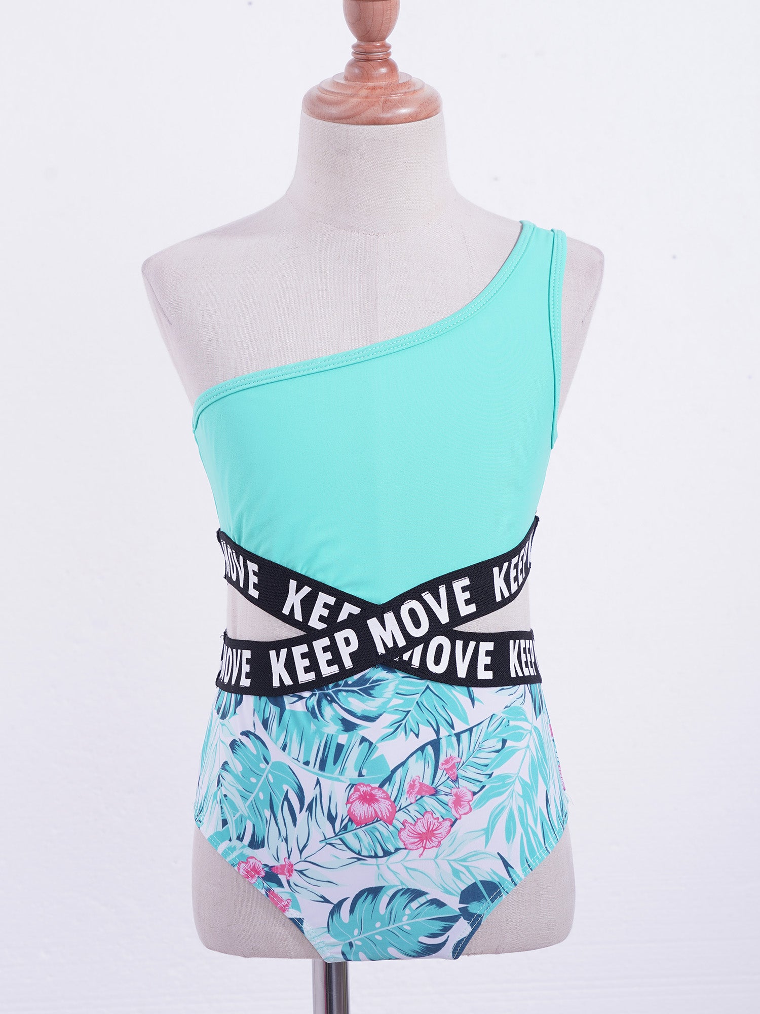Kids Girls Hollow Out One-piece Swimwear Single Shoulder Letter Print Bodysuit Swimsuit Pool Bathing Suit Beachwear Sportswear