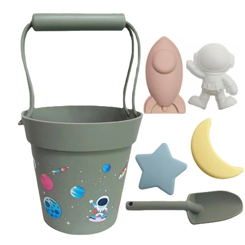 Summer Outdoor Parent Child Interactive Toy Silicone Beach Bucket Set  Baby Sand Digging And Water Play Tools