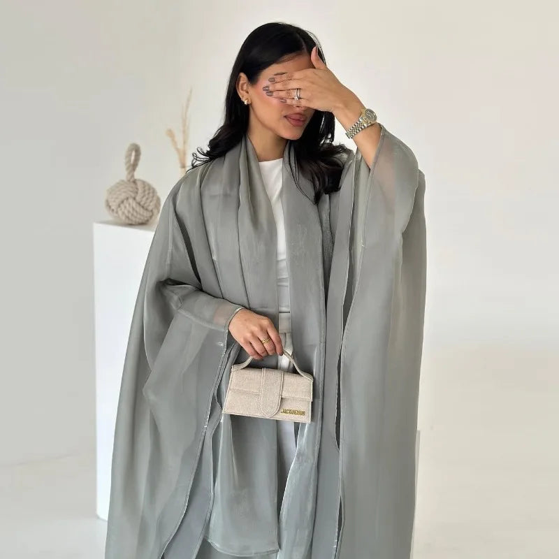 Elegant Arabic Satin Abaya Dress with Hijab Eid Muslim Women Modest Cardigan Islamic Vacation Outfit New in Turkey Kaftan Robe