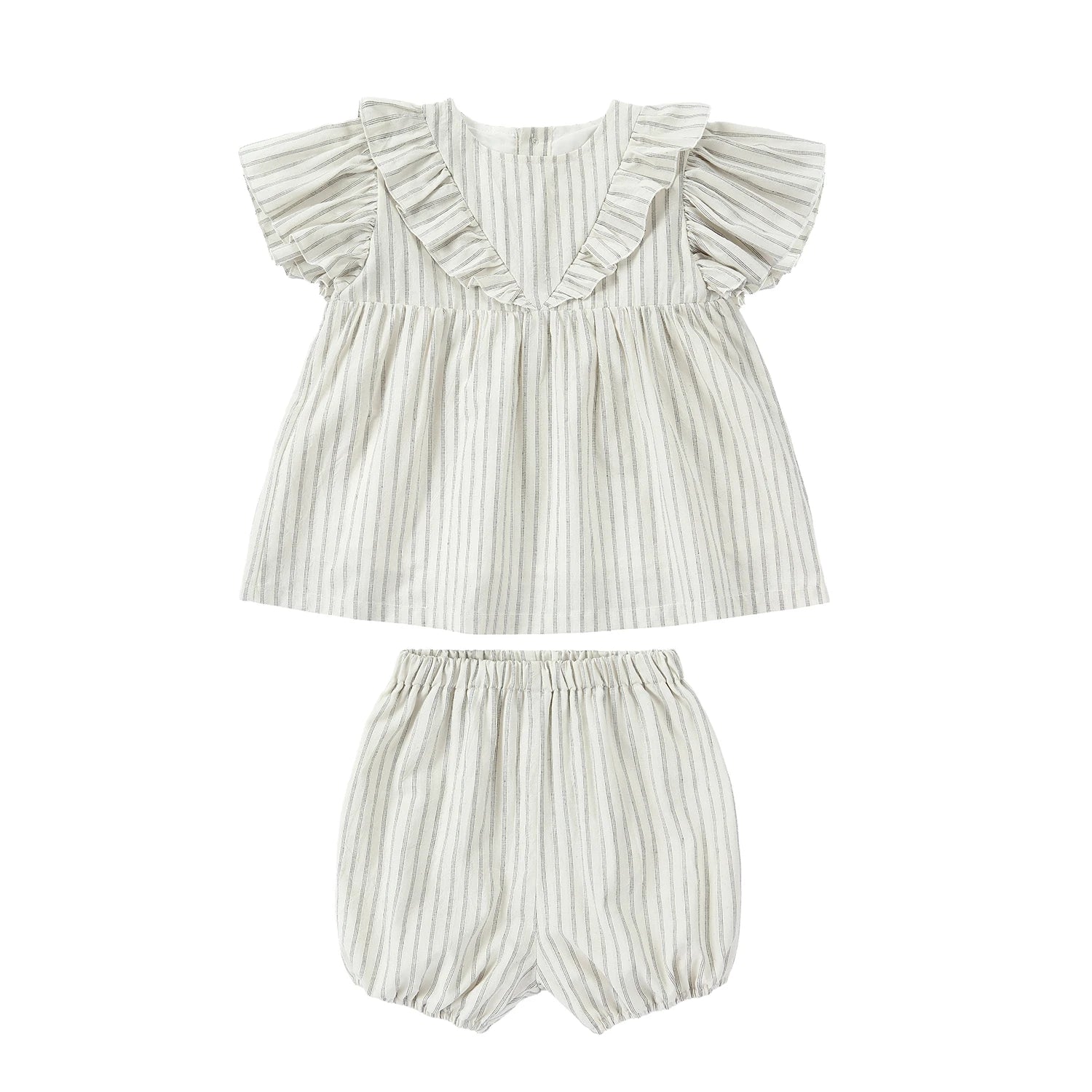 AP Santorini Stripe Collection SS26 Girls Ruffles Sleeve Dress Baby Kids Set V-neck Knit Top Brothers Sisters Family Matching