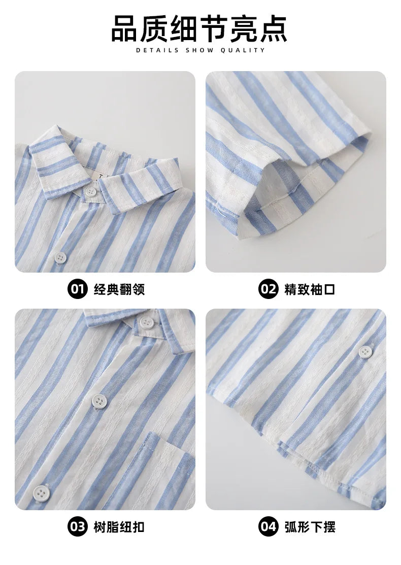 Korea Style Family Matching Outfit Striped Print Short Sleeve T-shirt+Shorts Tank Dress Parent-child Clothing Beach Holiday Look