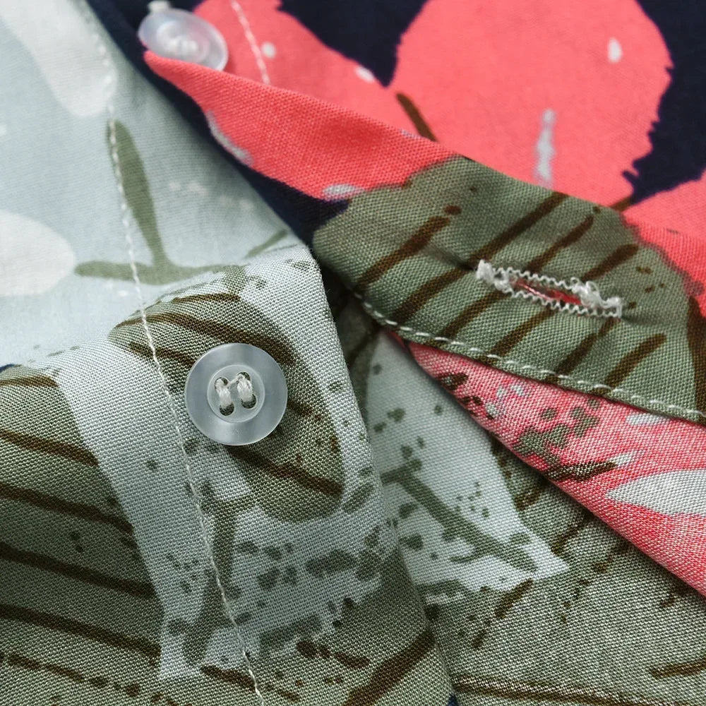 Boy Hawaiian Flower Shirt  Lapel Short Sleeve Father Kid Shredded Casual Cardigan Parent Child Clothe Button Summer Beach Blouse