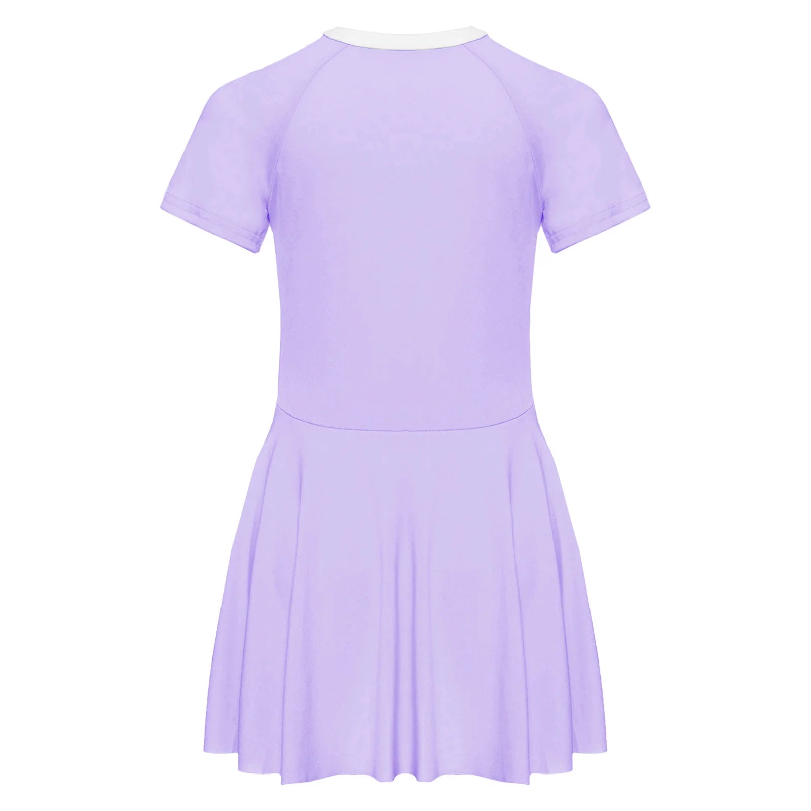 Fashion Girls One Piece Swim Dress Short Sleeve Color Block Swimsuit with Chest Pads Front Zipper And Safety Shorts Beachwear