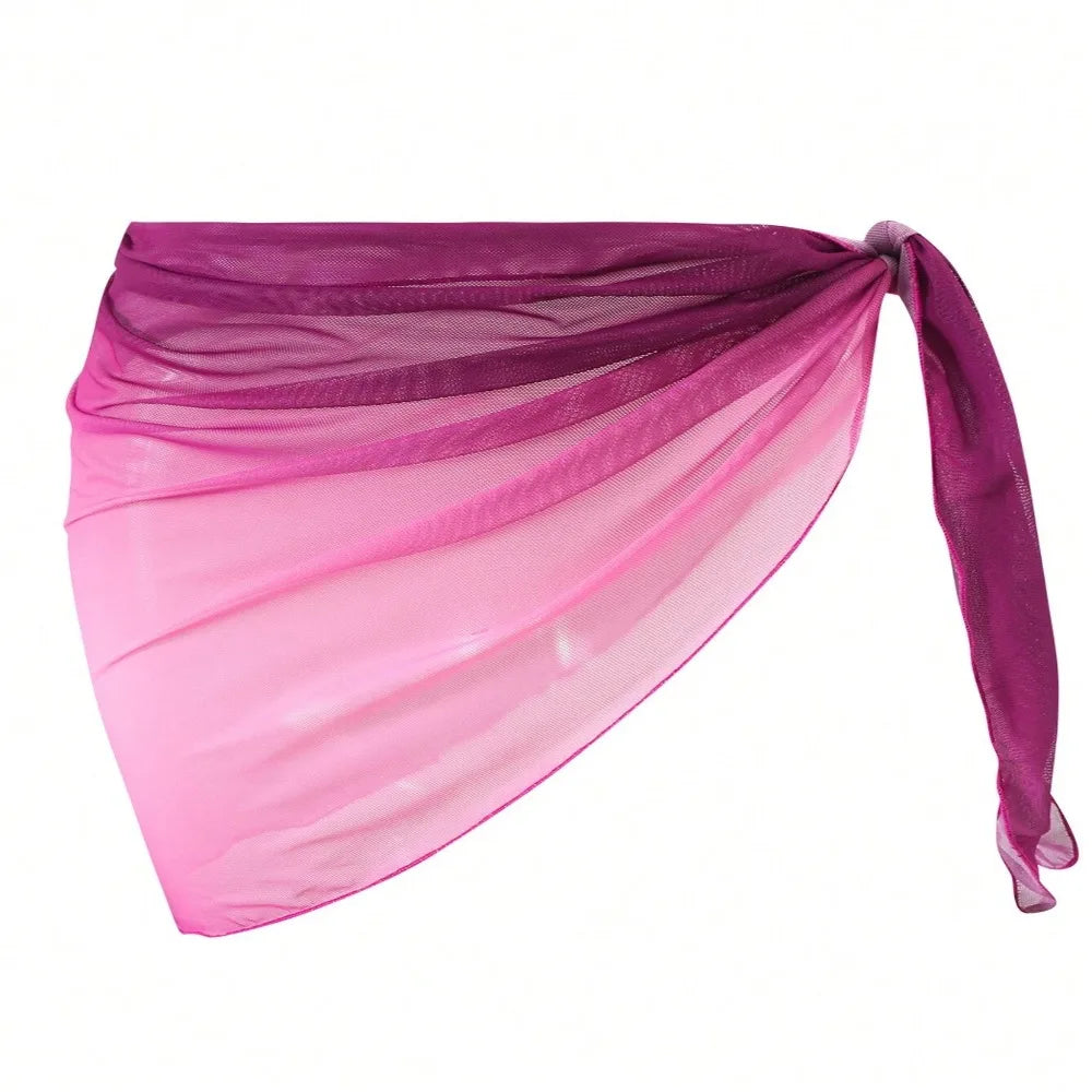 Chiffon Material Beach Dress UPF Protection Short Length Swimsuit Coverups Gradient Color Sheer Fabric Beach Cover Up Skirt