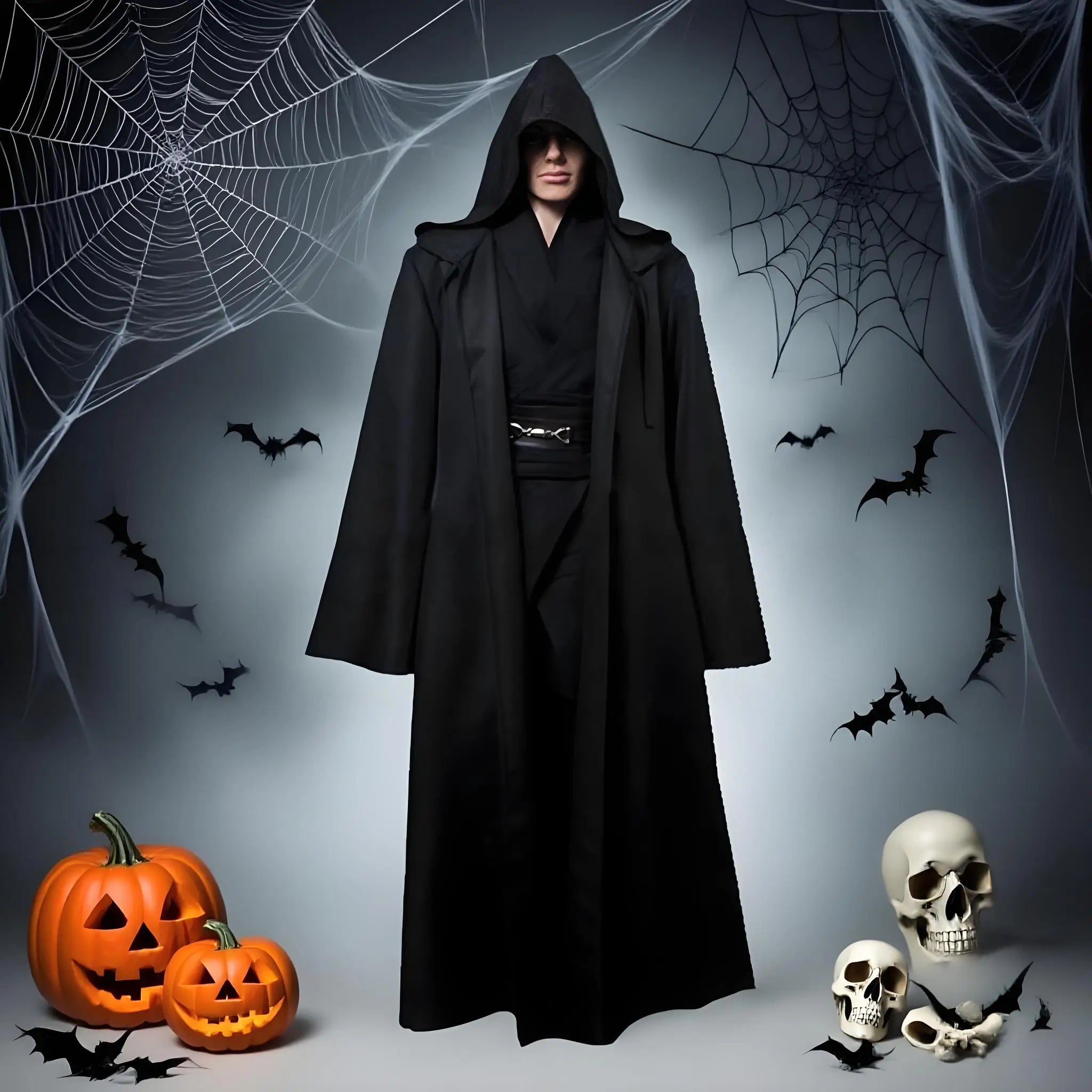 Masquerad Cloak Soft Unisex Hooded Black Robe Witch Long Cape Cosplay Costume Prop Party Performance Supplies Holiday Decoration