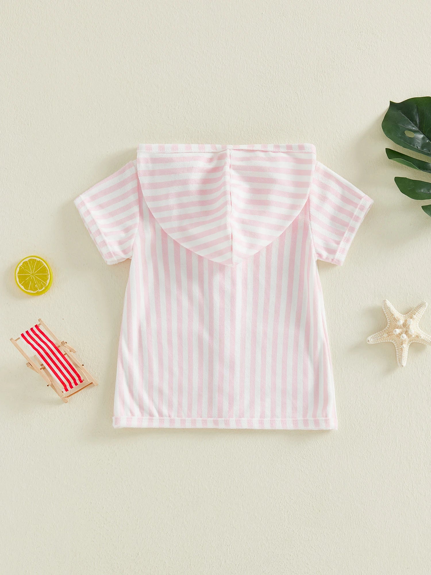 0-5Y Girls Swimwear Cover-ups Short Sleeve Zip Up Hooded Striped Bathing Suit Cover Up for Kids Pool Beach Robe 2026 New