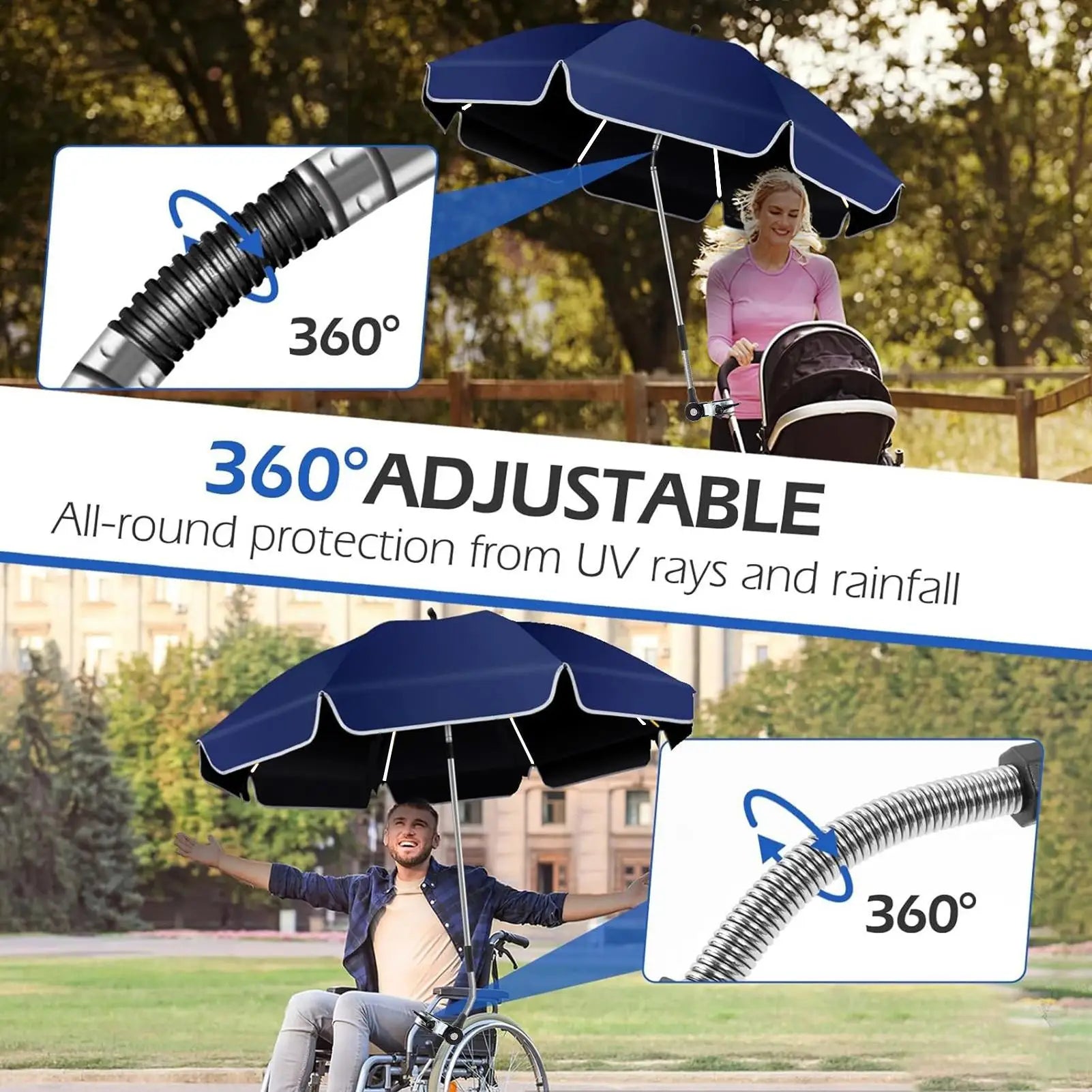 360 Adjustable Chair Umbrella With Clamp 23-inch Beach Chair Sunshade Camping and Fishing Umbrella Anti-Uv Beach Chair Parasol