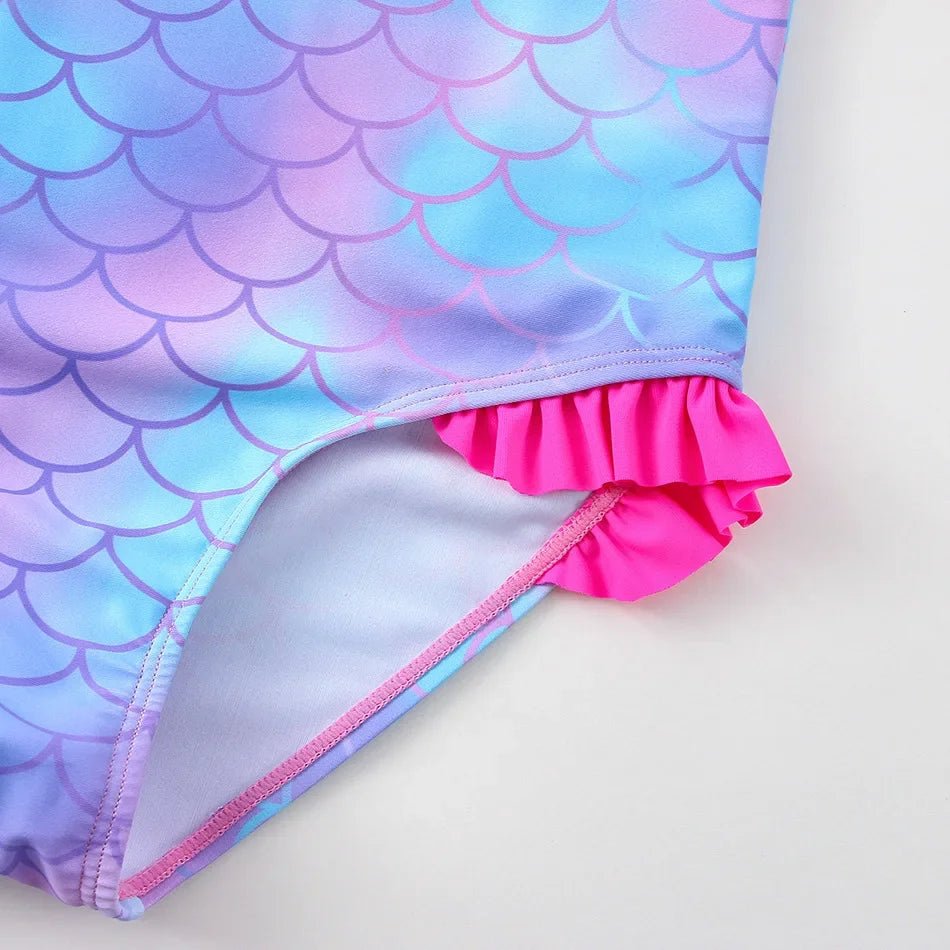 Girls Swimsuit One-Piece Mermaid Fish Scale Unicorn Children's Swimwear Girls Beachwear 2 3 4 5 6 7 8 Years