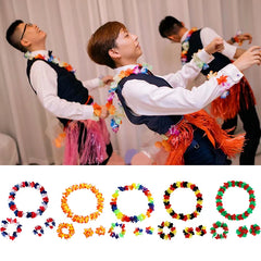 4Pcs/set Hawaiian Artificial Flowers Leis Necklace Garland Headband Wedding Birthday Beach Tropical Party Decoration