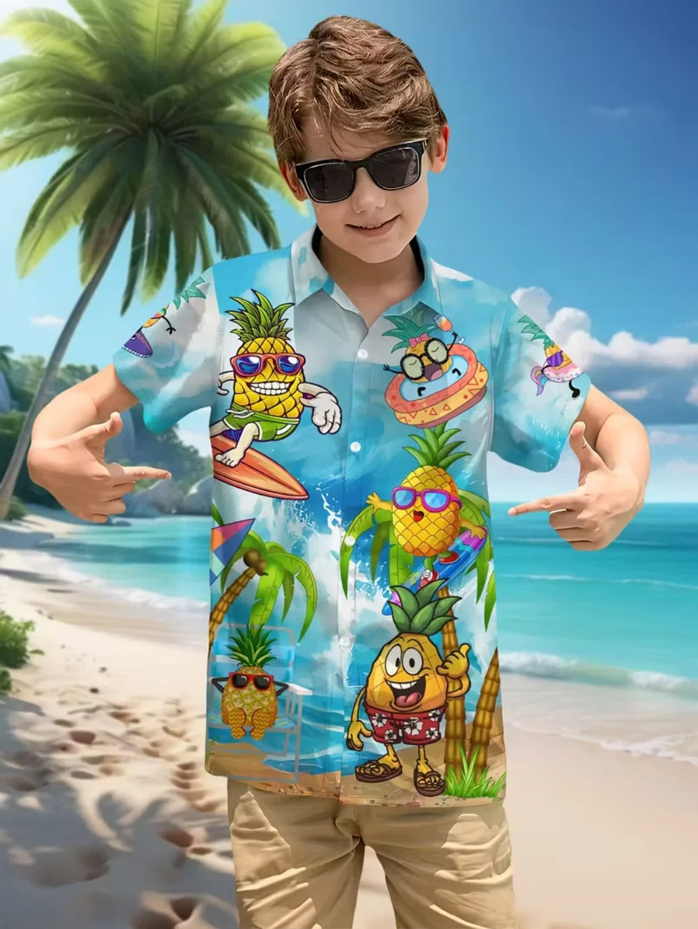Hawaiian Shirt for Boy Summer Beach Summer Casual Short Sleeve Top Flower Botanical Print Fashion Outerwear Holiday Boys Shirt