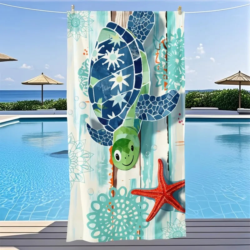 Tropical Hibiscus Dark Style Black Base Large Blue Hibiscus Palm Leaf Exotic Floral Print Quick Dry Beach Towel