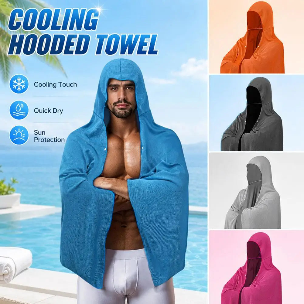 Cooling Hooded Towel Poncho UV Protection Sun Shield for Swimming Beach Pool Outdoor Sports Wipe Sweating Towel
