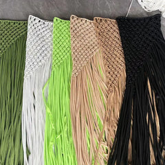 Beachapche Hand Crochet Tassel Skirts Women Fashion Sexy Side High Knitted  Beach Cover Ups