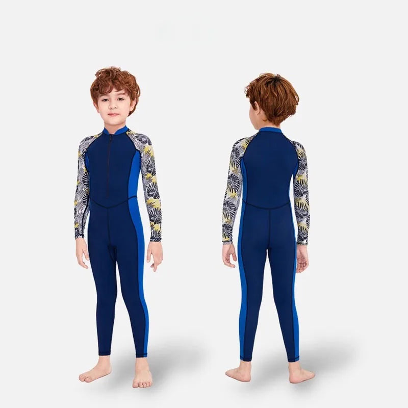 One-Piece Children Swimsuits Kid Swimwear Boys Long Sleeve Sun Protection (including swimming caps)