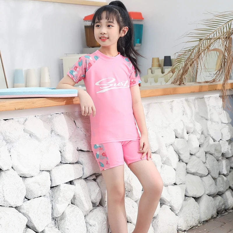 Kids Boy Swimsuit Summer Children Board Shorts Sets Boys Split Short Sleeve Quick Drying Boys Swimwear Beach Surfing Swimsuits