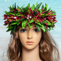 Artificial Maile Leaf Spider Lily Flowers Tropical Haku Head Lei Po'o Hawaii Crown Handcrafted Gifts Hula Dancing Performace