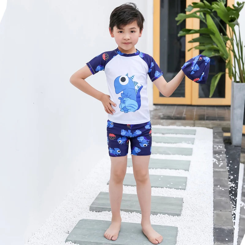 Kids Boy Swimsuit Summer Children Board Shorts Sets Boys Split Short Sleeve Quick Drying Boys Swimwear Beach Surfing Swimsuits