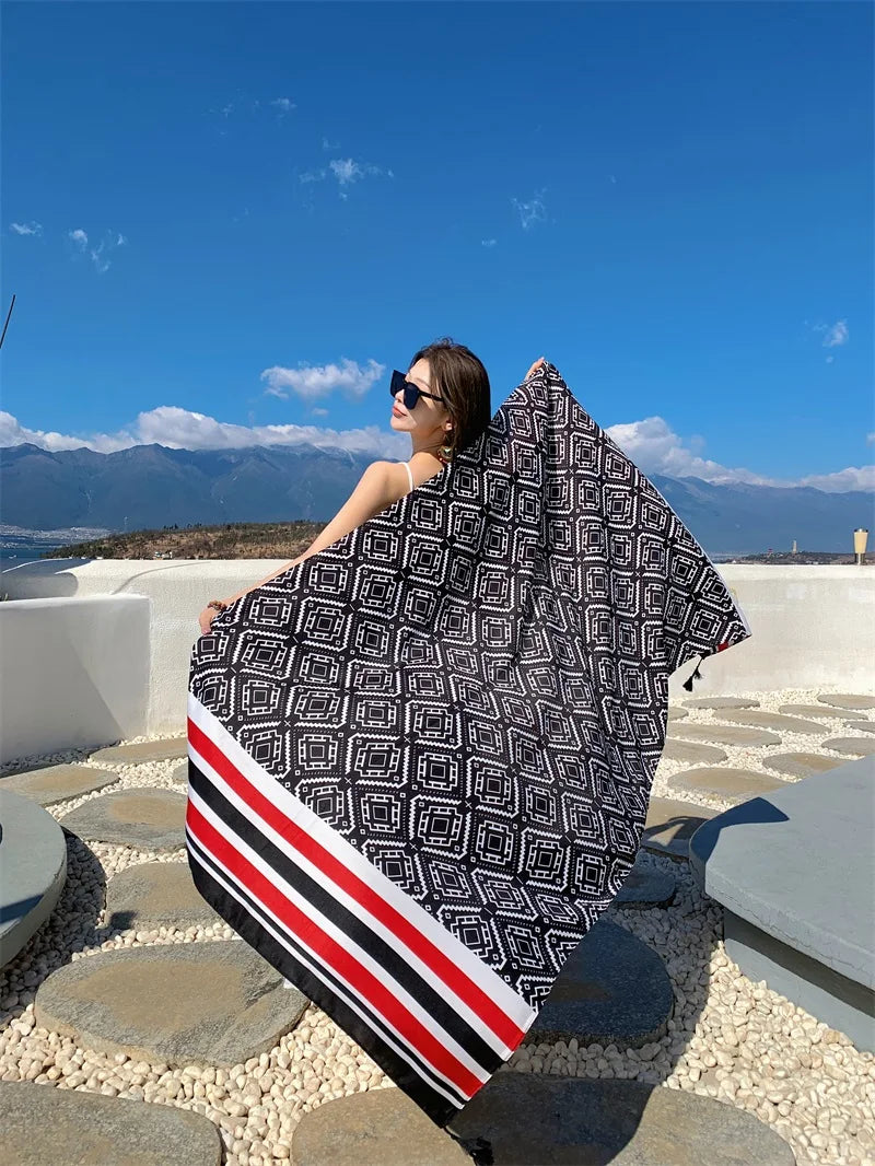 Fashions 90x180cm Twill Cotton Pareo Beach Cover-Ups Women Large Beach Dress Bikini Bathing Swimwear Cover Up Sarong Wrap Scarf