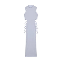 Criss Cross Cut Out Dress, Sexy Bodycon Mock Neck Sleeveless Dress, Women's Clothing