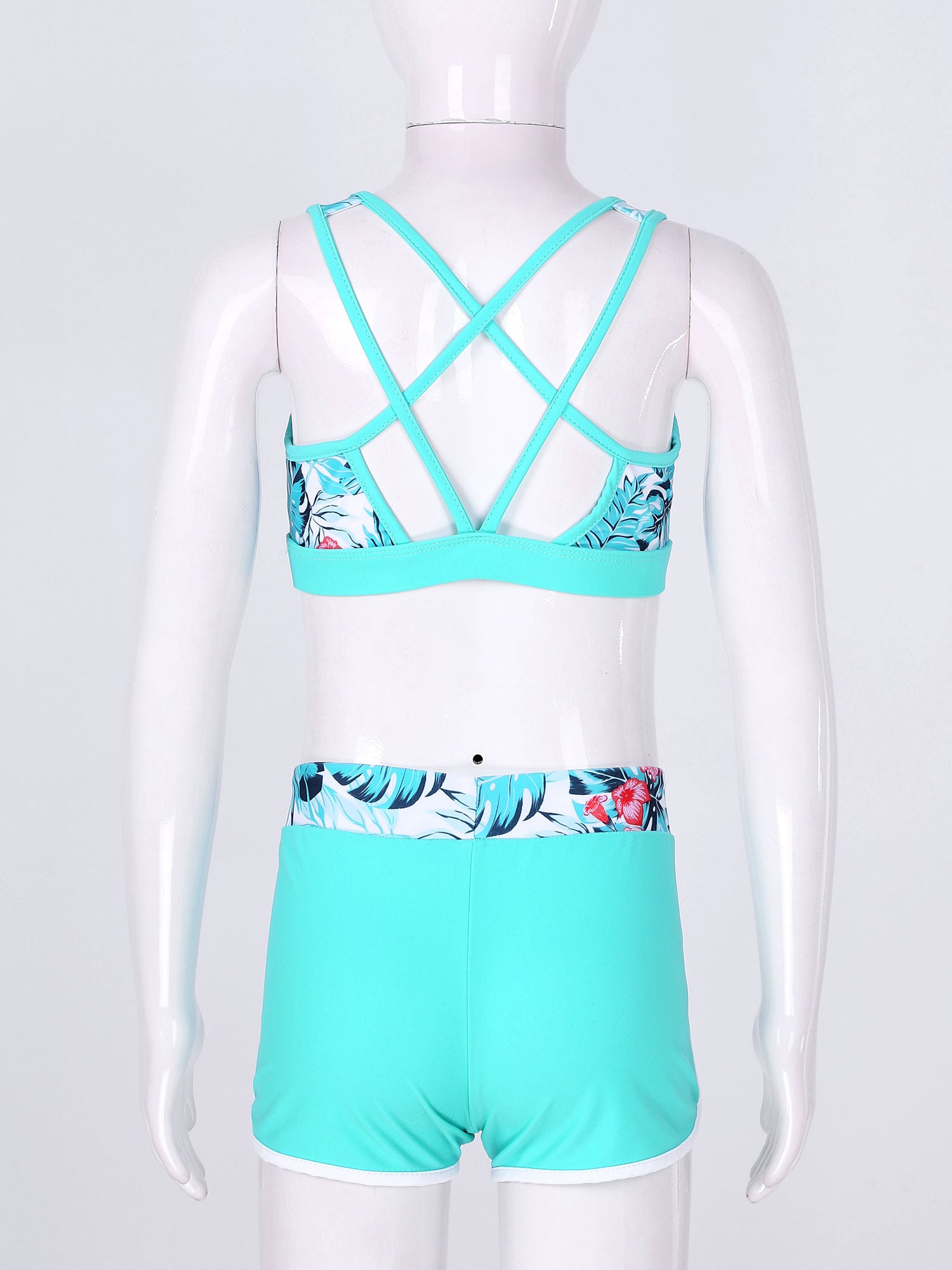 Kids Girls 4PCS Printed Swimsuit Long Sleeve Outerwear with Sleeveless Crop Top Briefs Shorts Bathing Suit Rash Guard Swimwear