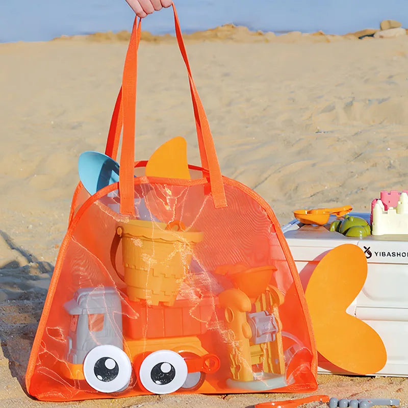 Cute Large Capacity Storage Bag Portable Foldable Mesh Sand Digging Toy Organizer Pouch for Beach Travel Outdoor Sports