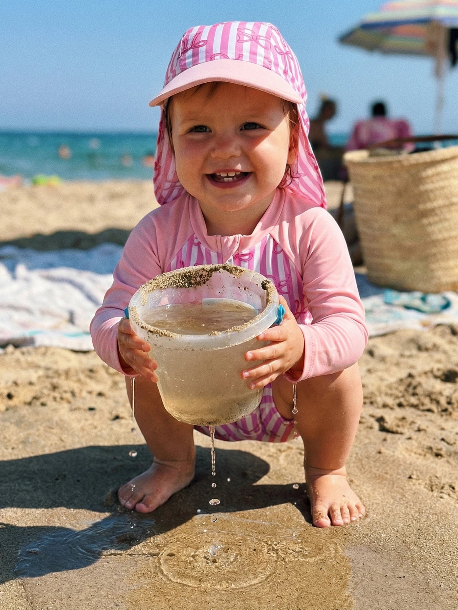 3M-3T Toddler Girl Rash Guard Swimsuit Strawberry/Bow/Cherry Print Long Sleeves Front Zipper Bathing Suit with Hat