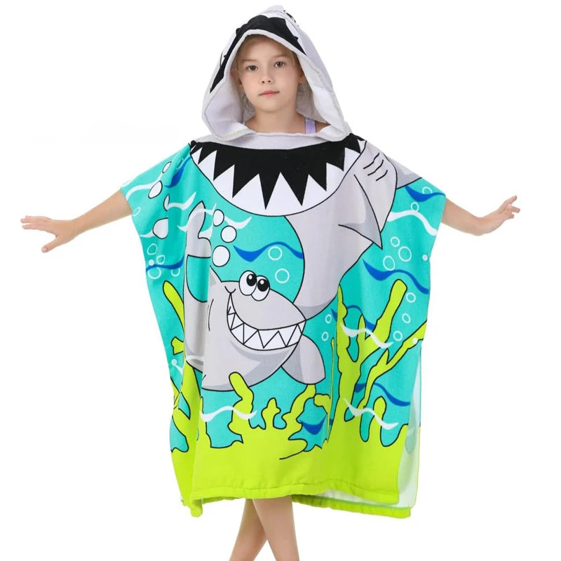 Baby Cartoon Printing Bathrobe Girls Unicorn Beach Towel Boy Shark Dinosaur Bath Towel Kids Hooded Cape Towel Children Bath Item