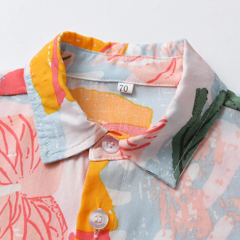 Seaside Holiday Dad-son Matching Summer Shirt Beach Style Short-sleeved Flower Shirt Family Matching Shirts Dad and Son Shirts