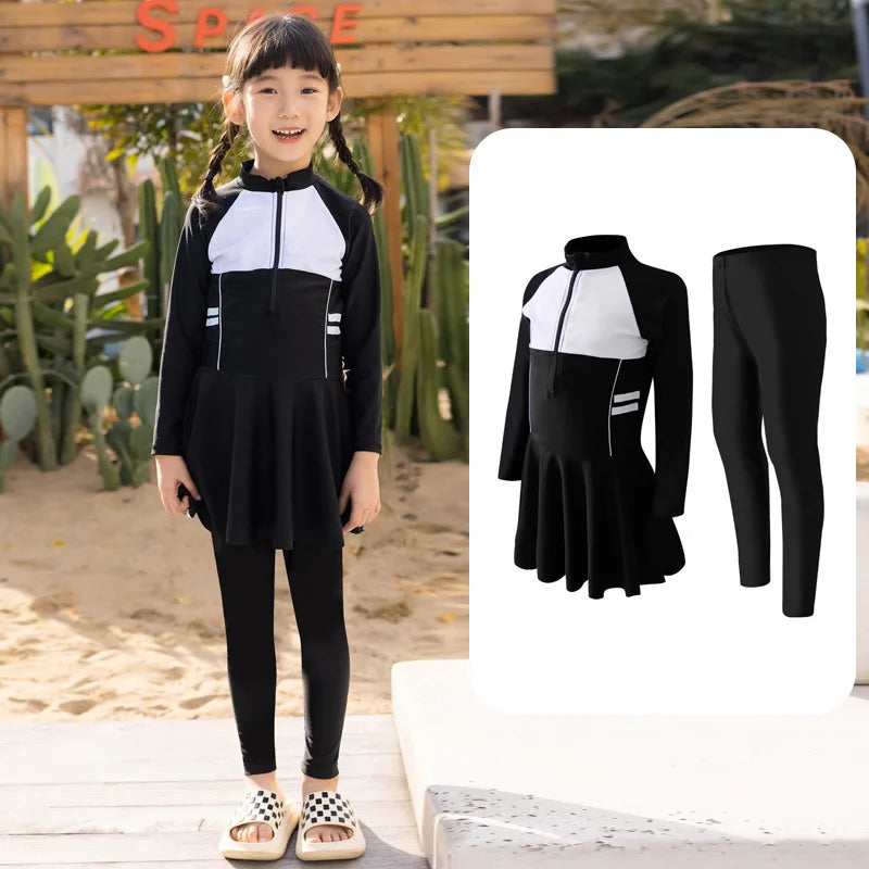 Girls/Boys Rash Guards 3 Pieces/Set Swimsuit Long Sleeve Bathing Suit Shirt+Shorts+Long Pants Sun Protective Beachwear
