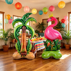 2Pcs Large Flamingo and Coconut Tree Foil Balloon Set, Tropical Style Design, Suitable for Hawaiian Themed Parties, Pool Parties, Tropical Birthday Celebrations, Wedding Background Decorations, Outdoor Barbecue Parties, Indoo
