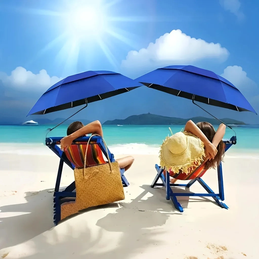 Double-layer UV Beach Umbrella – 360° Rotation, Strong Iron Frame, Universal Fixture for Chair, Portable for Camping & Pool