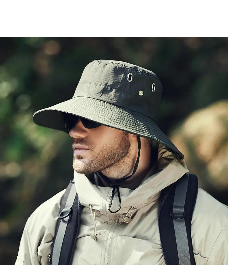 Summer Bucket Hat For Men Fisherman Cap Fishing Outdoor Sunshade Big Brim Sunscreen Riding Hiking Suncreen Sunhat