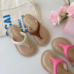 2026 New Legged Children's Sandals Girls' Flip flops Beach Vacation Flat Shoes Solid Color Summer Amorous Feelings