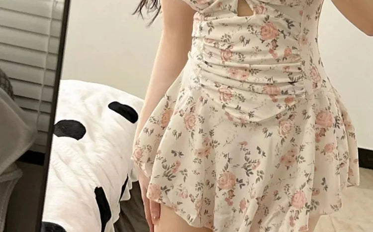Women Korean Sexy One Piece Swimsuit Tummy Control Slimming High Waisted Bathing Suit Hot Spring Beachwear Elegant Swimsuit