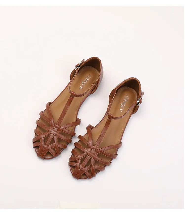 ZAROY Women's Sandals Summer Casual Footwear T-tied Cross Strap Flat Sandals Weave Hollow Roman Sandalia Zapatos сандали